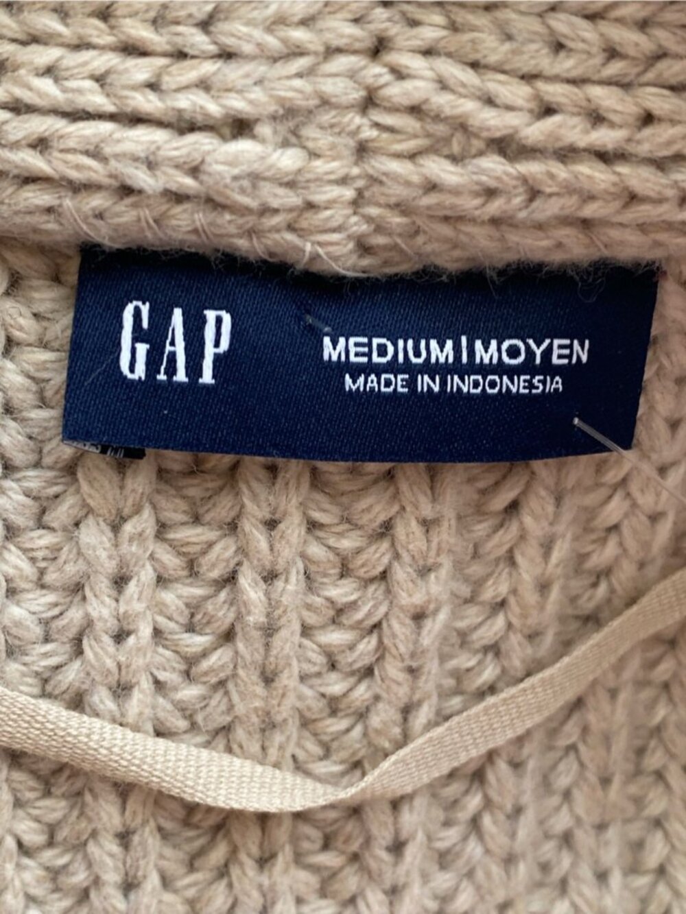 GAP Chunky Knit Wrap Cardigan Woman Medium Beige Cotton Wool Blend Belted 2025 - Picture 8 of 13